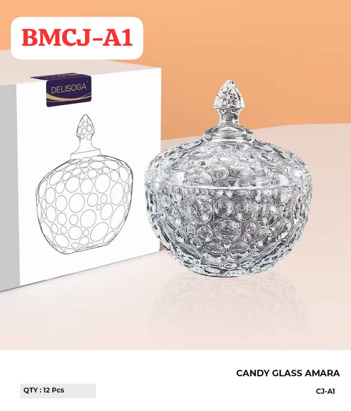 CANDY GLASS AMARA BMCJ-A1 DIAMETER 16CM (TINGGI 10.5CM TANPA TUTUP) ISI 12 PCS