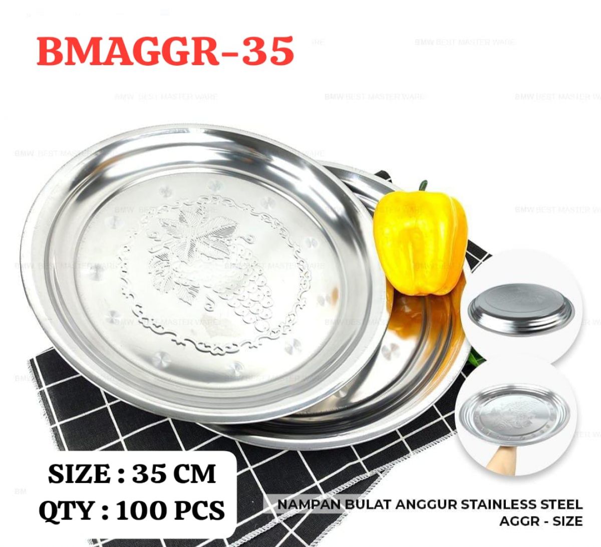 NAMPAN BULAT ANGGUR STAINLESS STEEL BMAGGR-35 SIZE 35CM ISI 100 PCS