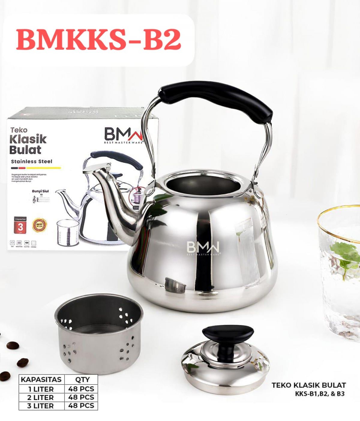 TEKO KLASIK BULAT BMKKS-B2 SIZE 2 LITER ISI 48 PCS