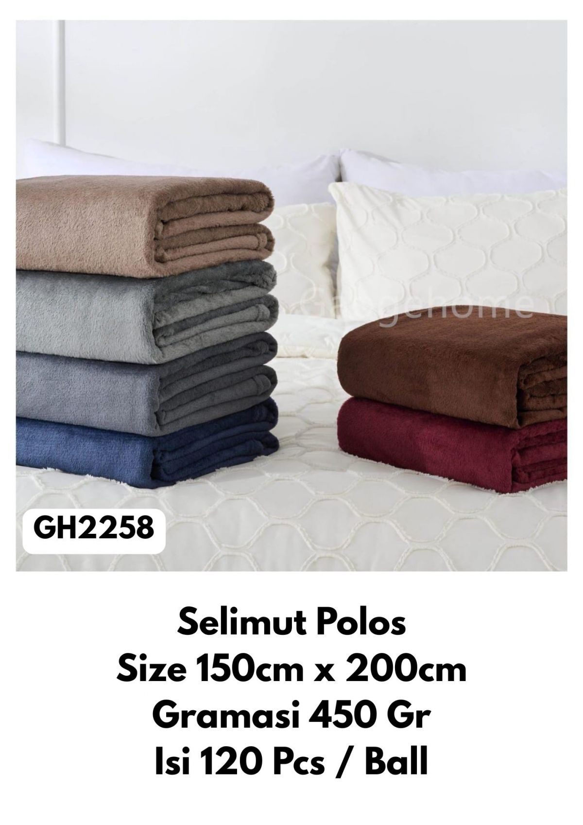 SELIMUT POLOS GH2258 SIZE 150CM * 200CM GRAMASI 450GR ISI 120 PCS