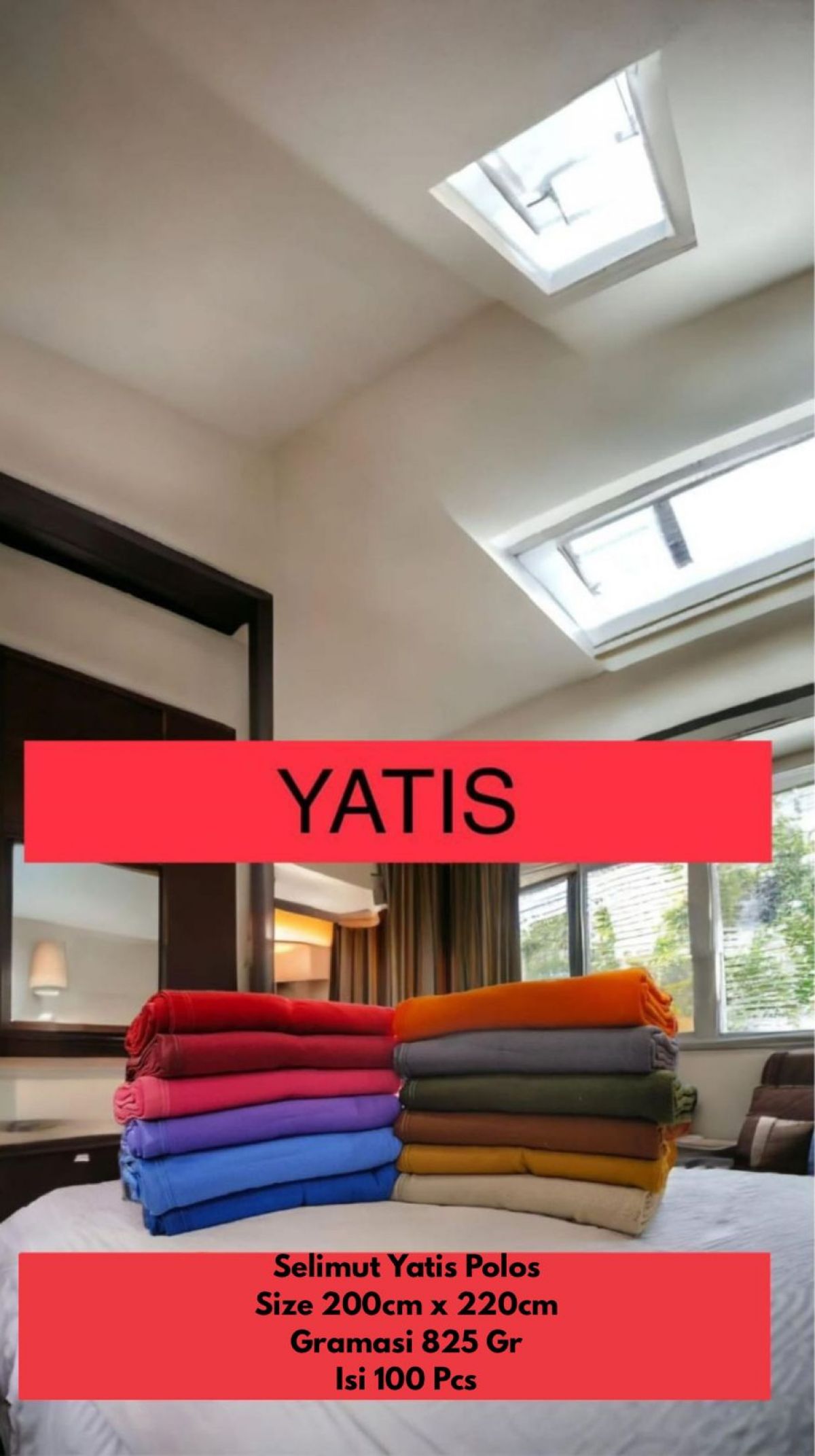 SELIMUT YATIS POLOS YTS02 SIZE 200CM * 220CM GRAMASI 825GR ISI 100 PCS