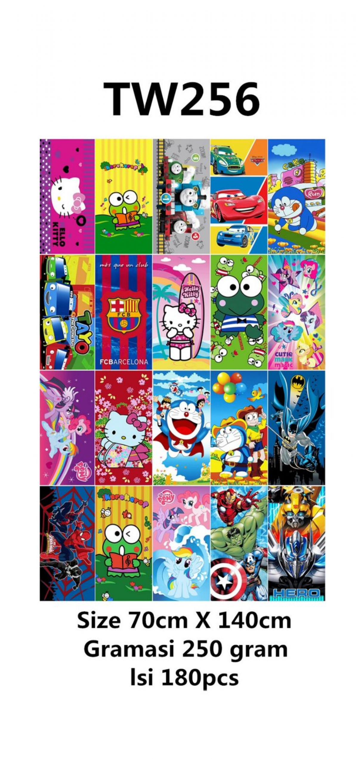 HANDUK KARAKTER TW256 SIZE 70CM * 140CM 250GR ISI 180 PCS