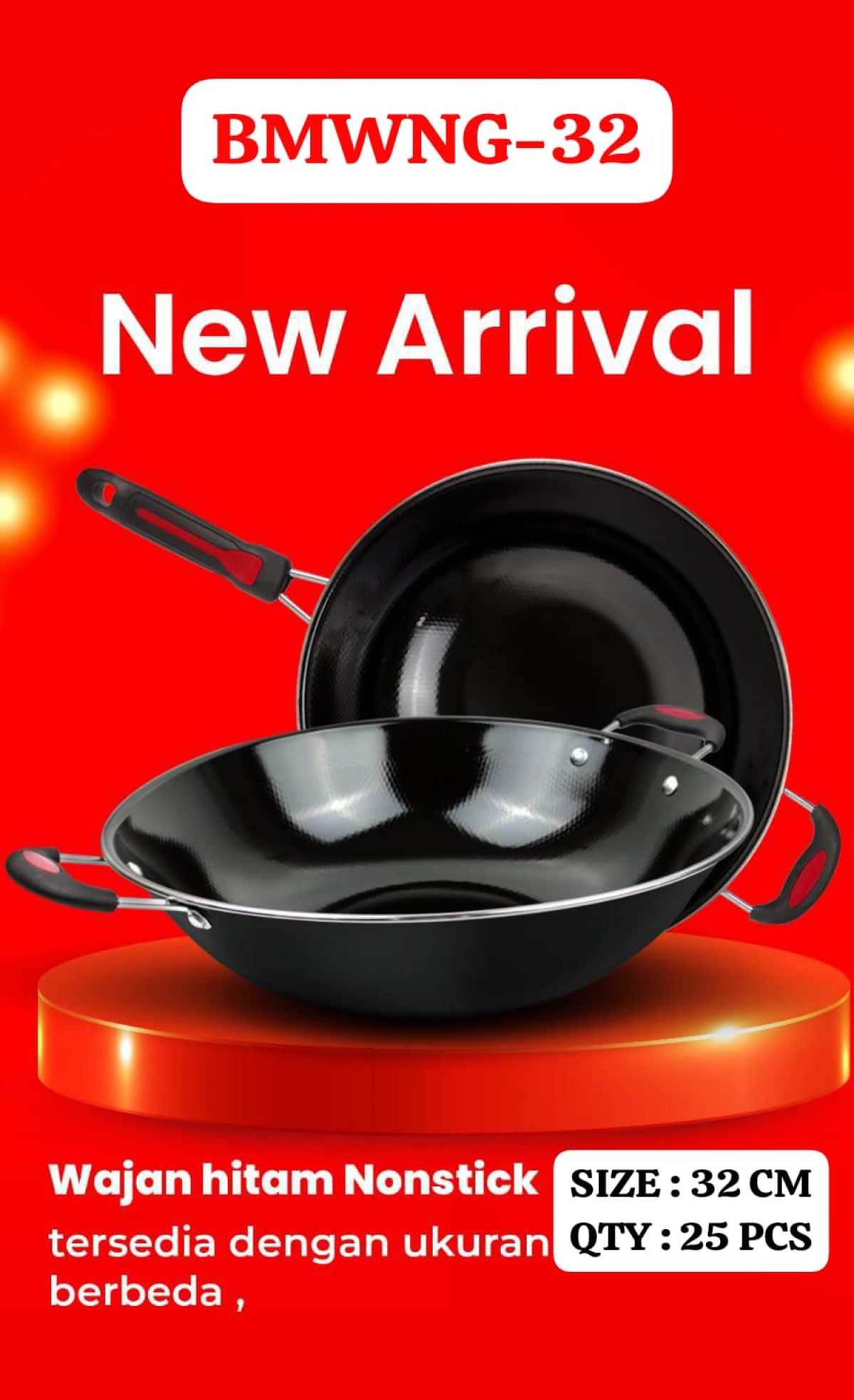 WAJAN ENAMEL HITAM KUPING BMWNG-32 SIZE 32 CM ISI 25 PCS