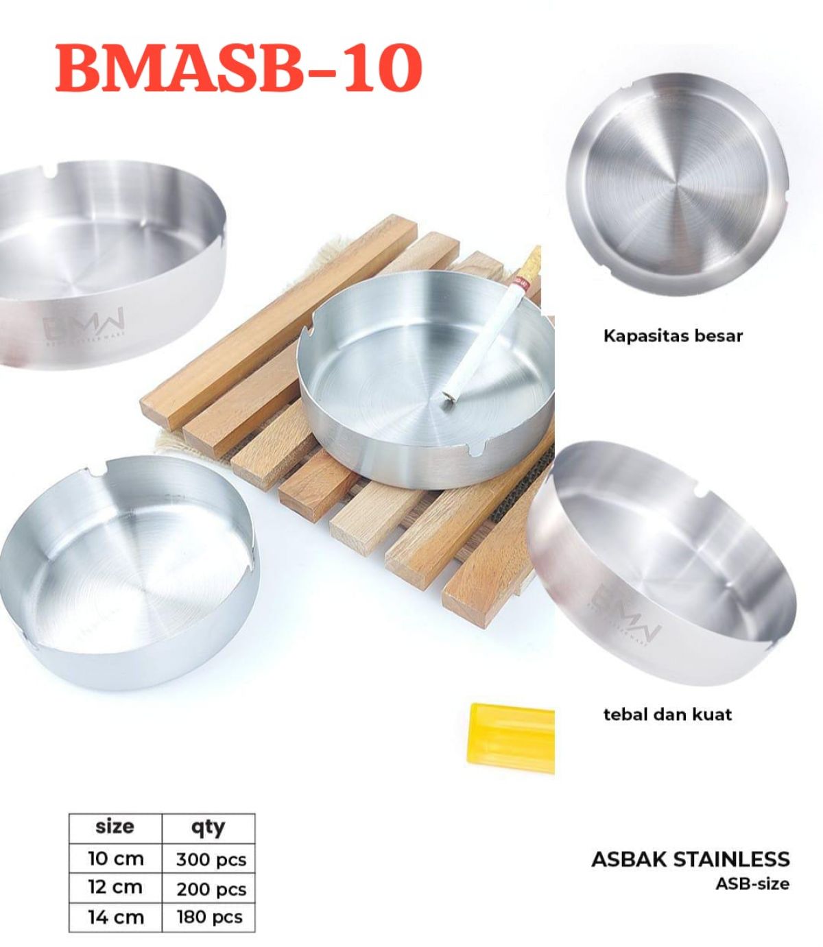 ASBAK STAINLESS BMASB-10 SIZE 10 CM ISI 300 PCS