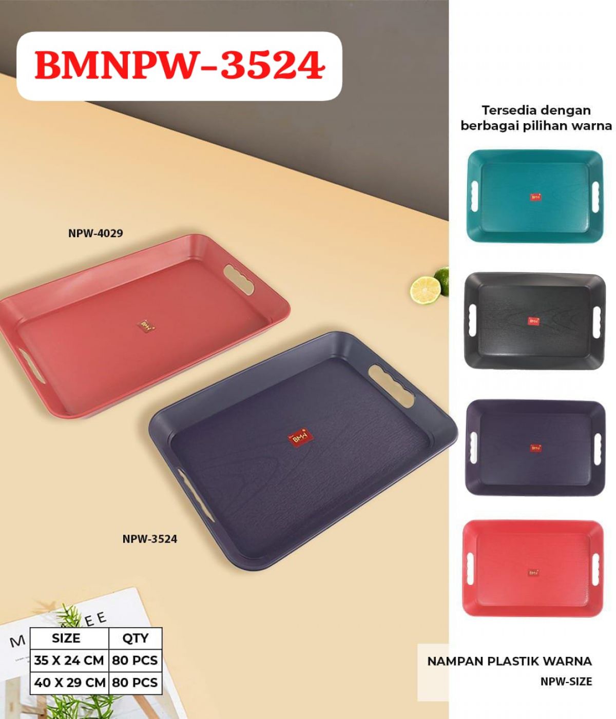 NAMPAN PLASTIK WARNA BMNPW-3524 SIZE 35 CM * 24 CM ISI 80 PCS