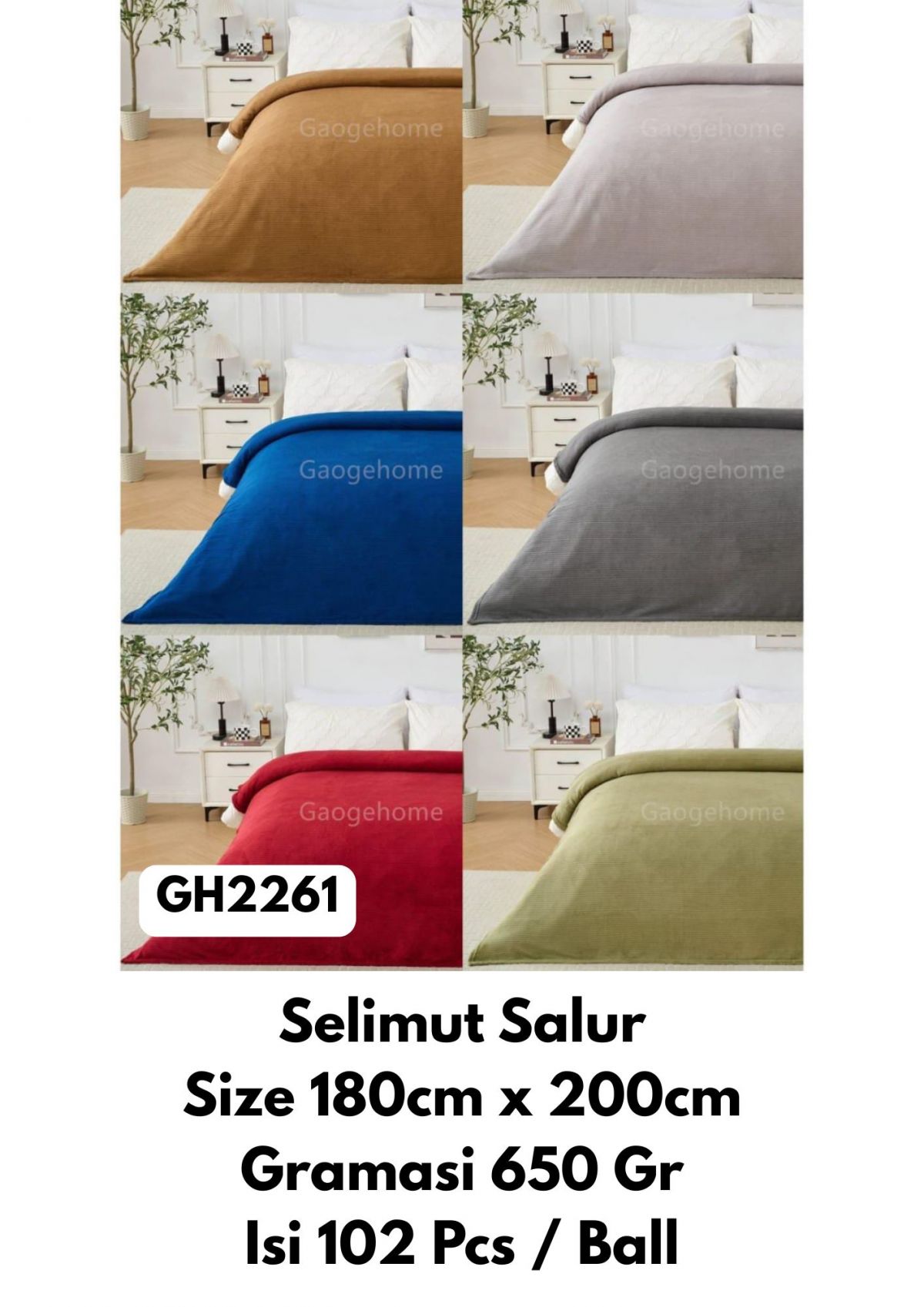 SELIMUT SALUR GH2261 SIZE 180CM * 200CM GRAMASI 650GR ISI 102 PCS