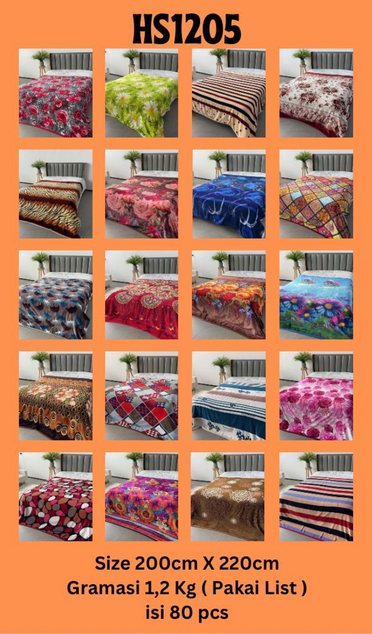 SELIMUT DEWASA (LIST) HS1205 SIZE 200CM*230CM 1,2KG ISI 80 PCS