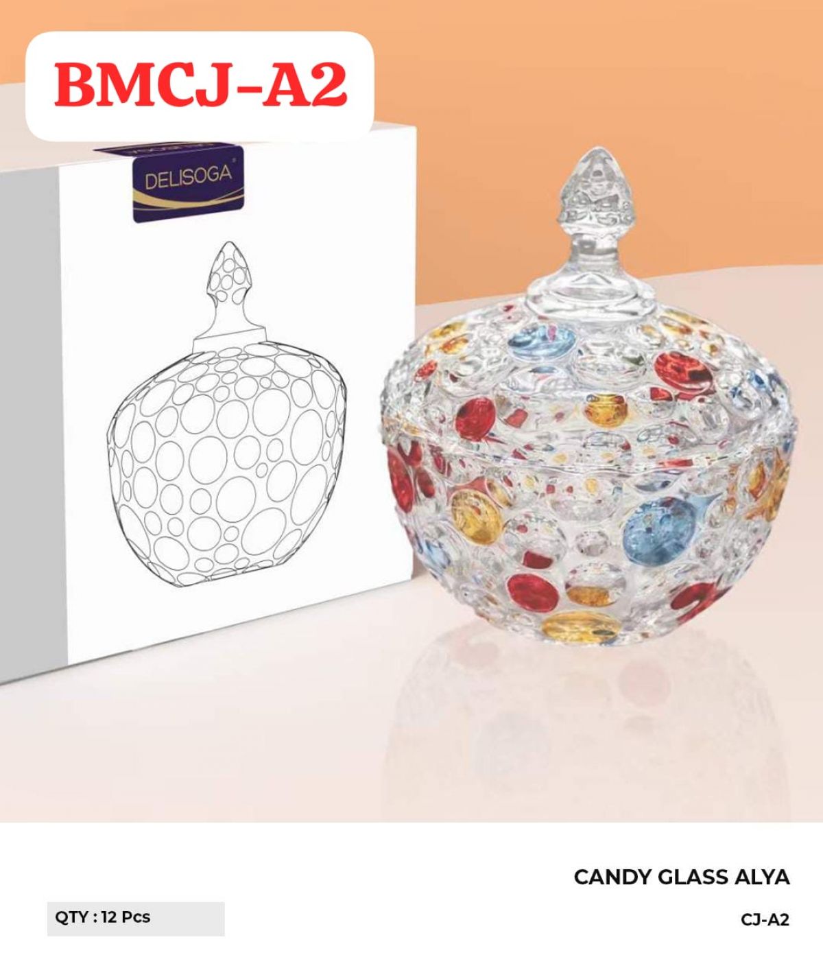 CANDY GLASS ALYA BMCJ-A2 DIAMETER 16CM (TINGGI 10.5CM TANPA TUTUP) ISI 12 PCS