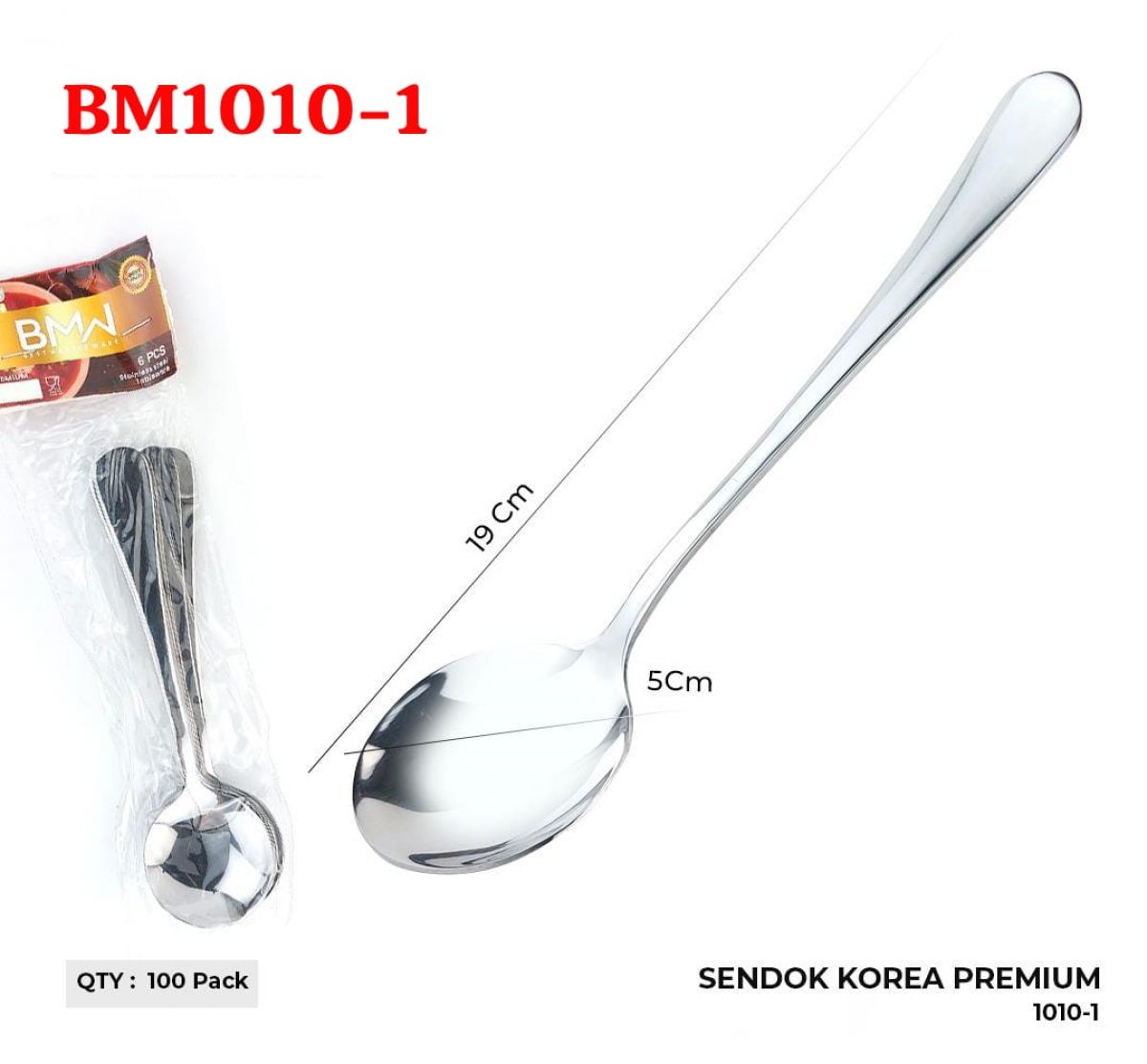 SENDOK KOREA PREMIUM BM1010-1 PANJANG 19CM DIAMETER 5CM ISI 100 PACK