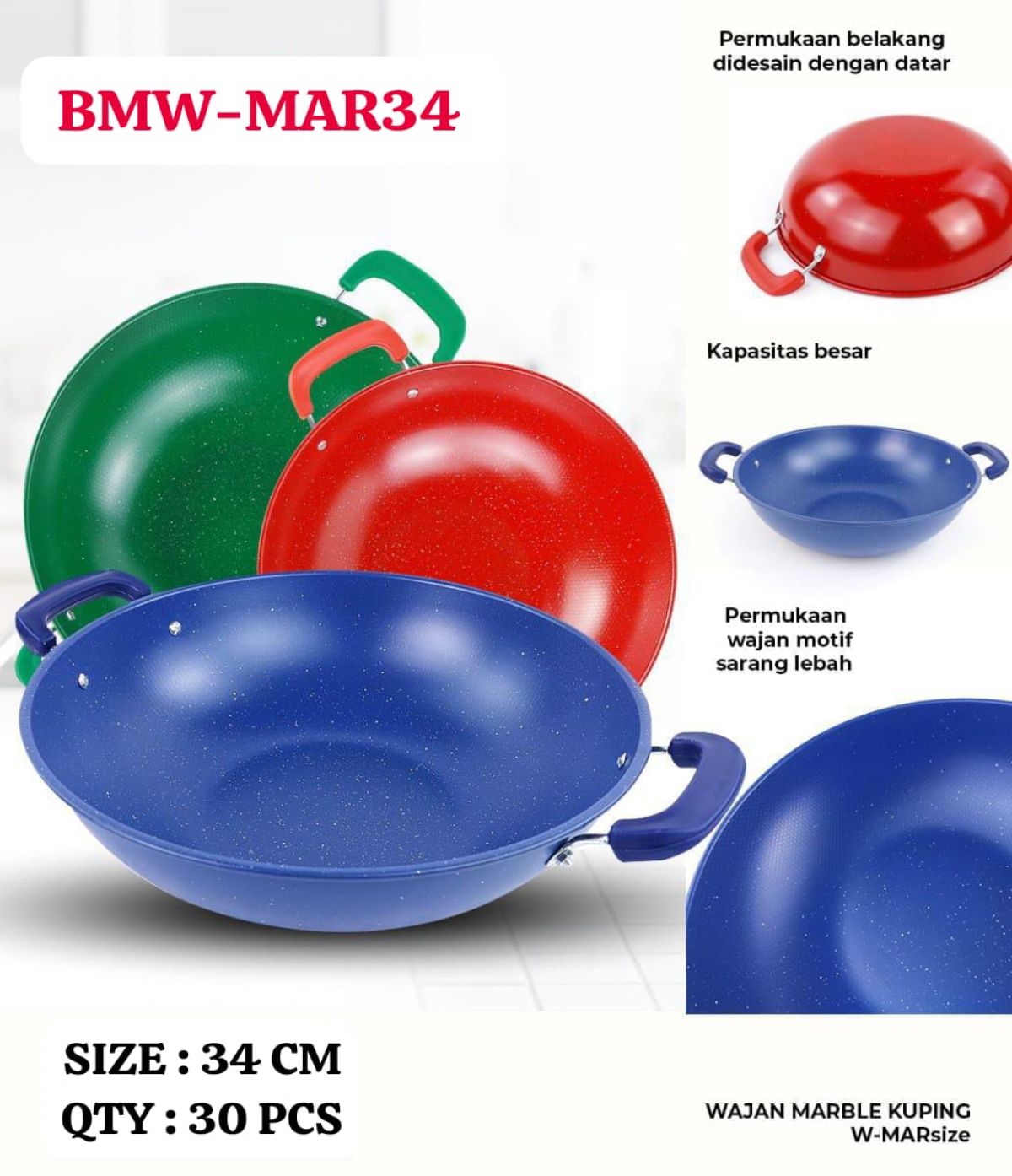 WAJAN MARBLE KUPING BMW-MAR34 SIZE 34CM ISI 30 PCS