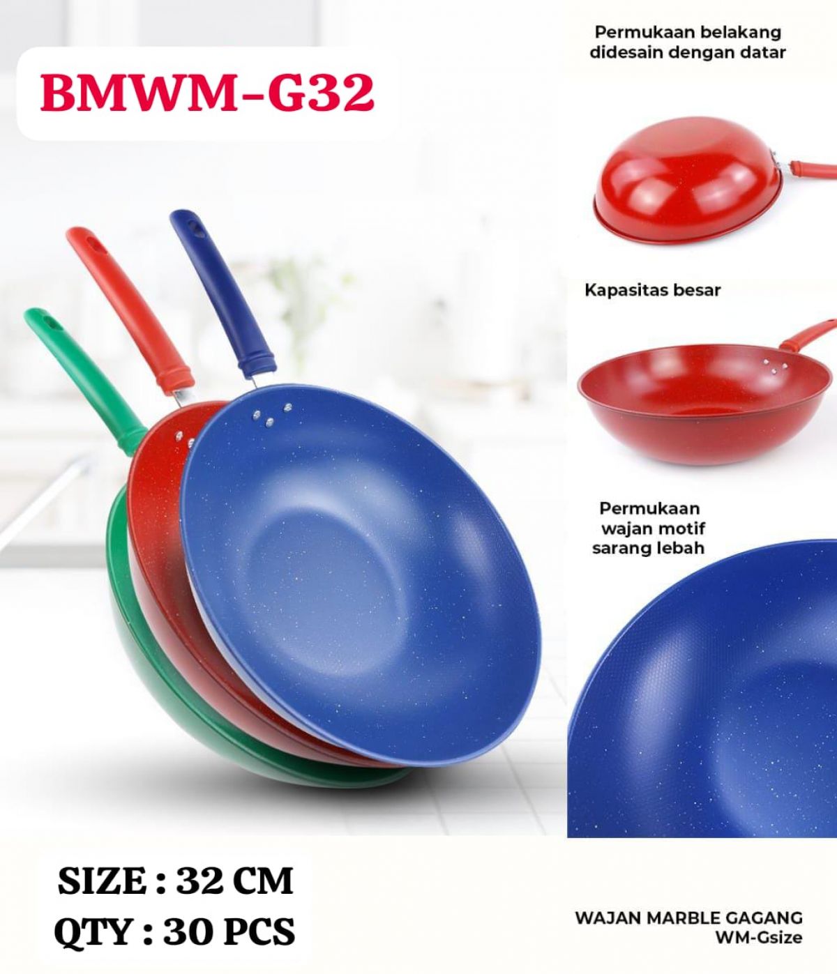 WAJAN MARBLE GAGANG BMWM-G32 SIZE 32CM ISI 30 PCS
