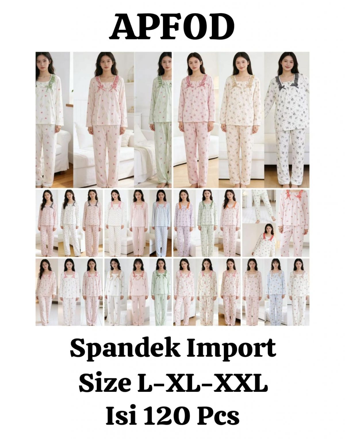 BAJU TIDUR SPANDEK IMPORT APF0D SIZE L-XL-XXL ISI 120 PCS